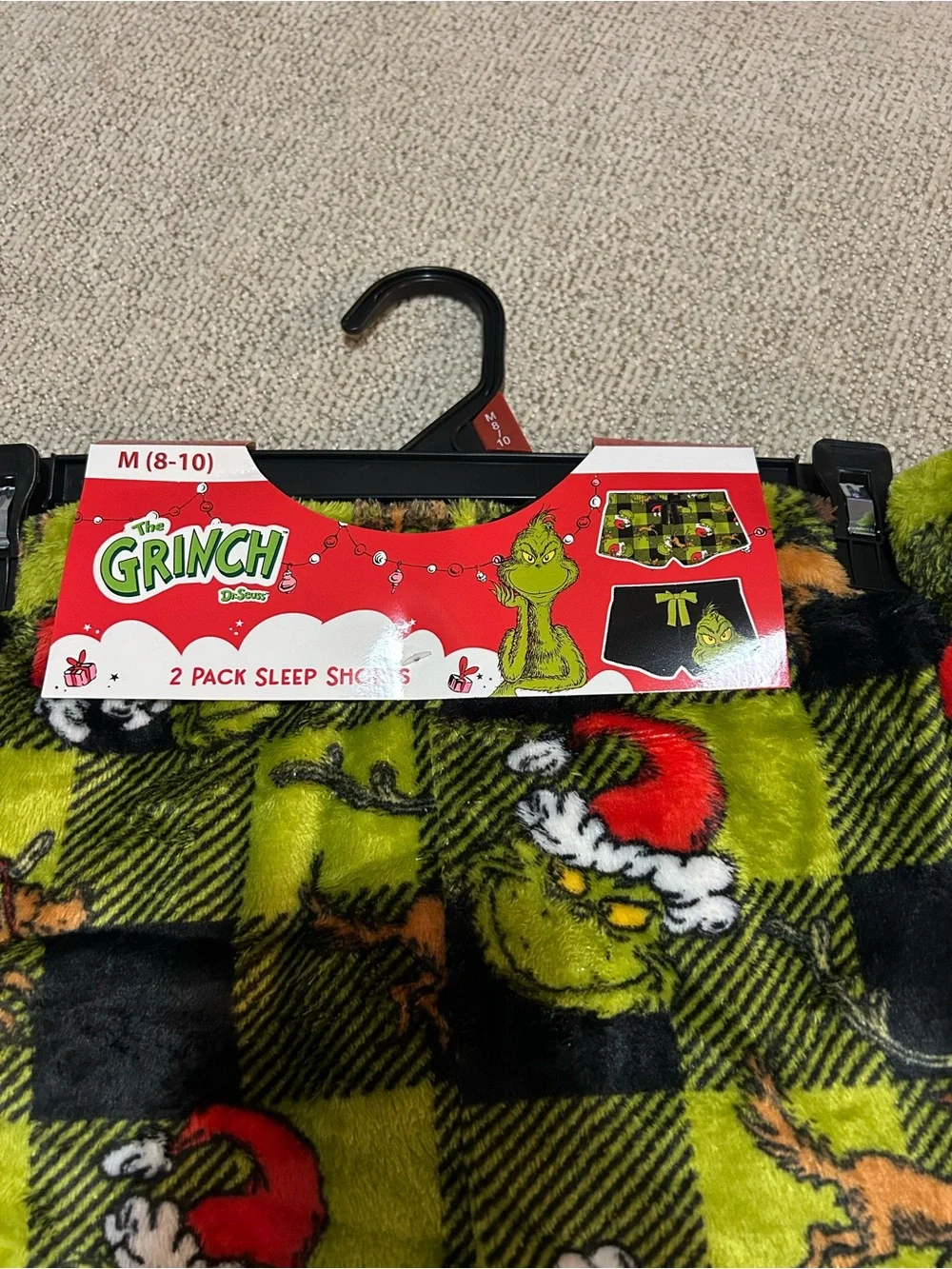 The Grinch Plush Holiday Sleep Shorts - Green & Black size M